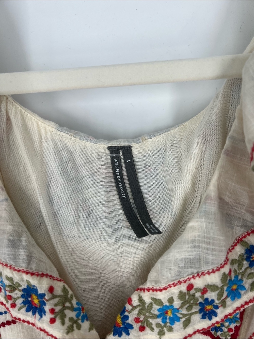 Anthropologie Cream Embroidered Floral Berry Tile-Print Hi-Low V Neck Midi Dress - Picture 4 of 9
